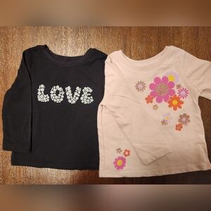 Jumping Beans Floral and Love Toddler Long Sleeve Tops - Black and Pink